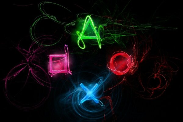 Playstation четыре знака на черном фоне