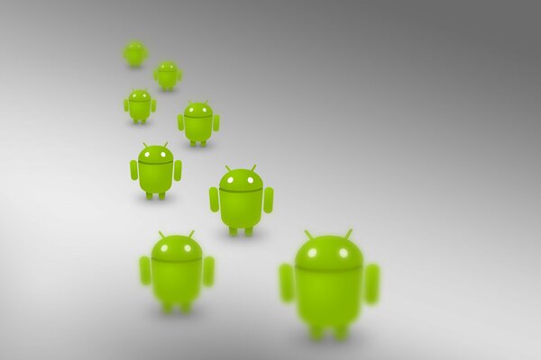 Soldados verdes Android sobre fondo gris