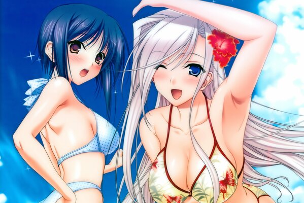 Anime ragazze in bikini a ballare sulla spiaggia