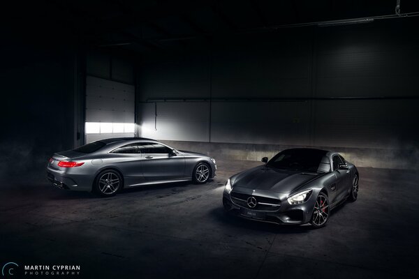 Beautiful Mercedes cars in the hangar