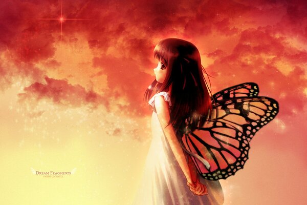 Elfo de la puesta del sol con alas de mariposa sueños de anime