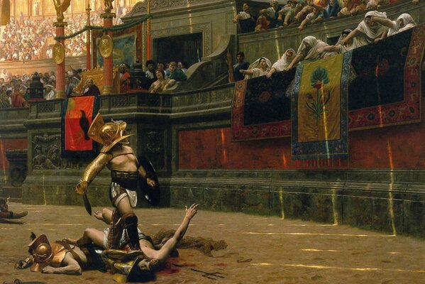 Gladiatori in un duello in bella armatura