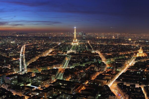 Noche de París vista superior