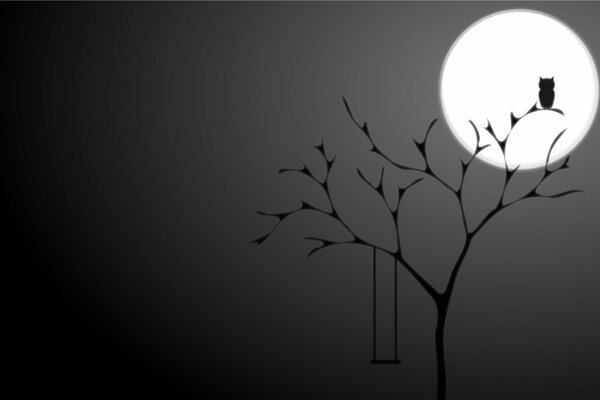 Owl on a tree under the moon