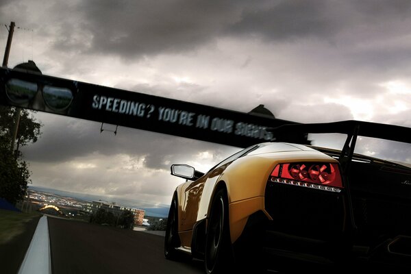 At the start of the Lamborghini race, rear view