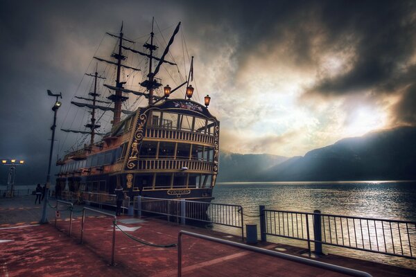 Frigate at dawn in the Sea of Japan