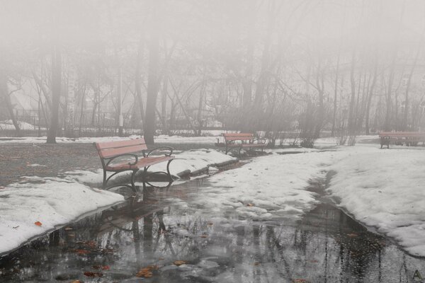 Nuageux froid et la neige se trouve dans le parc