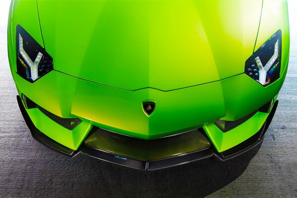 Car light green lamborghini, aventador