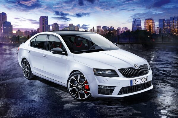 Автомобиль белый skoda октавия