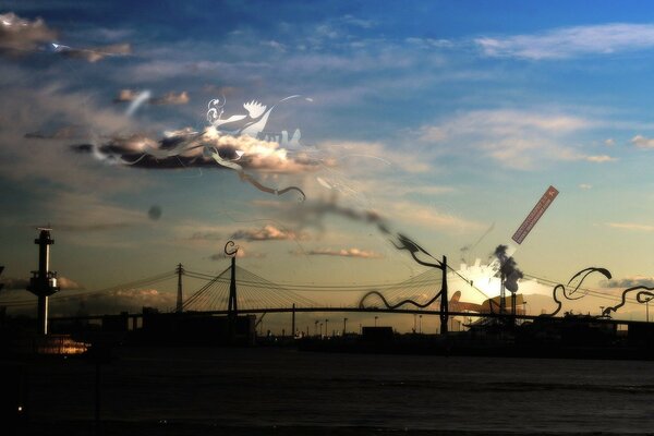 Shooting the sunset sky over the bridge