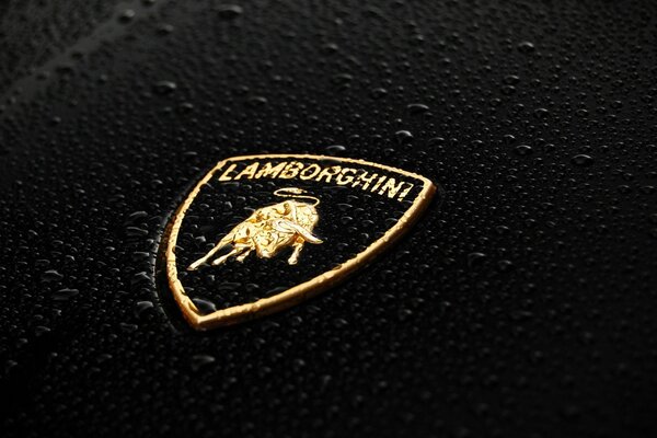 Emblema de coche deportivo lamborghini con gotas de agua