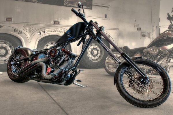 Stylish motorcycle in a chic garage