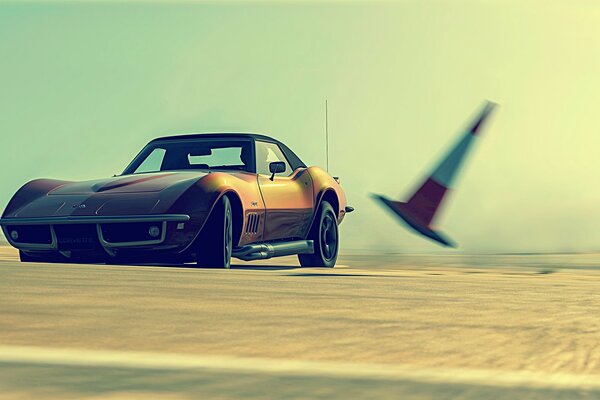 High-speed highway and Chevrolet corvette on a turn