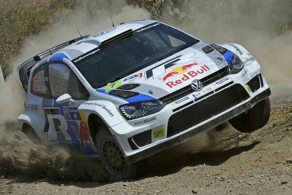 Volkswagen car in a skid at the rally