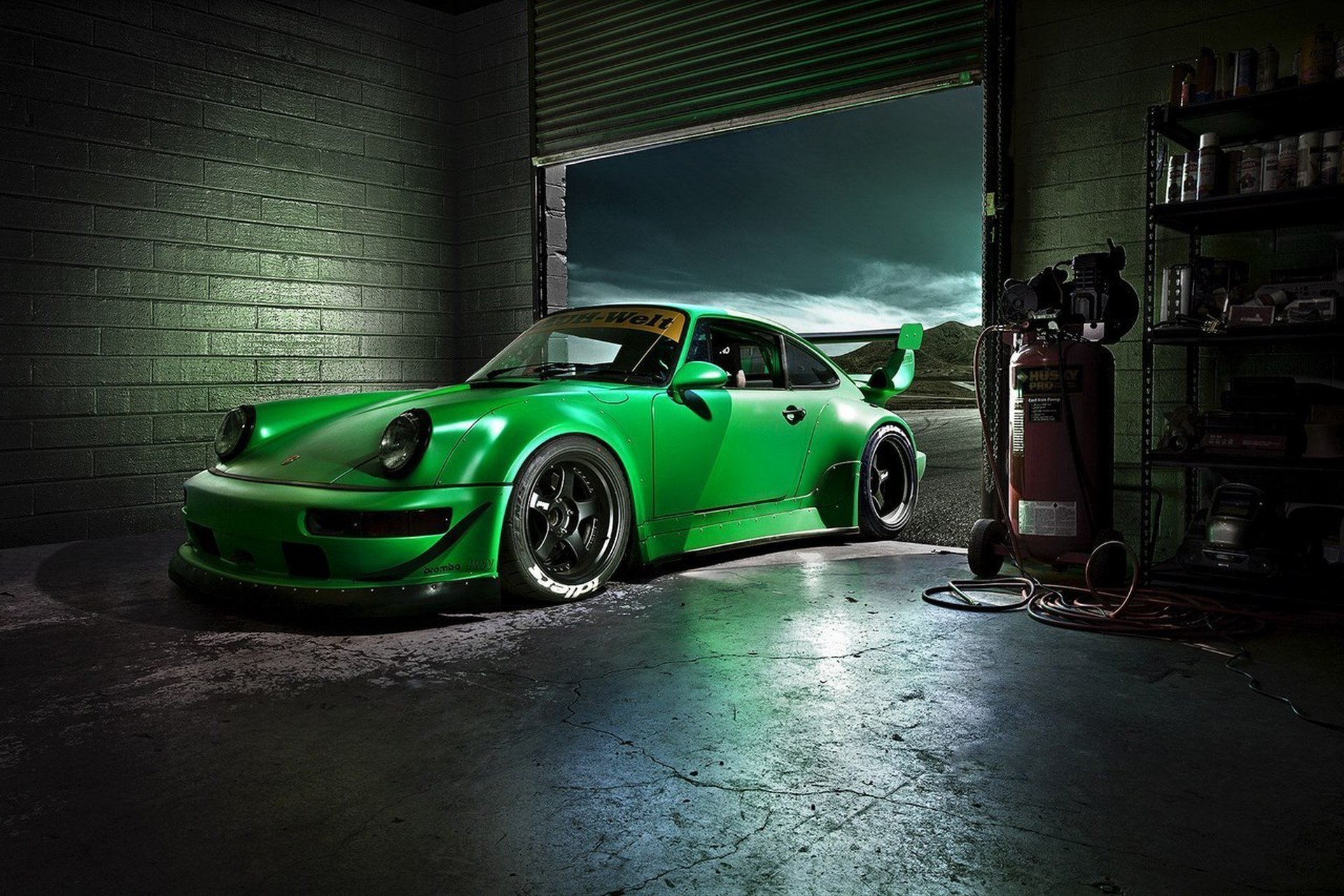 car wallpaper green porsche carrera rs rbg for desktop wallpaper porsche carrera rvb beautiful car garage front