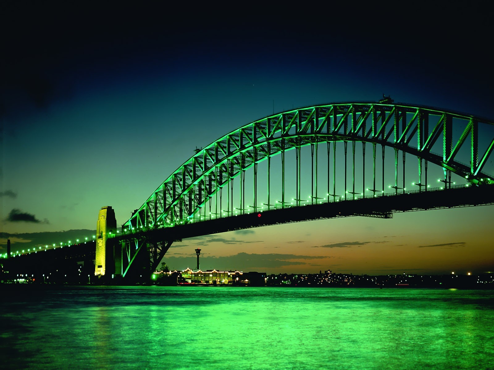 bridge night lights green