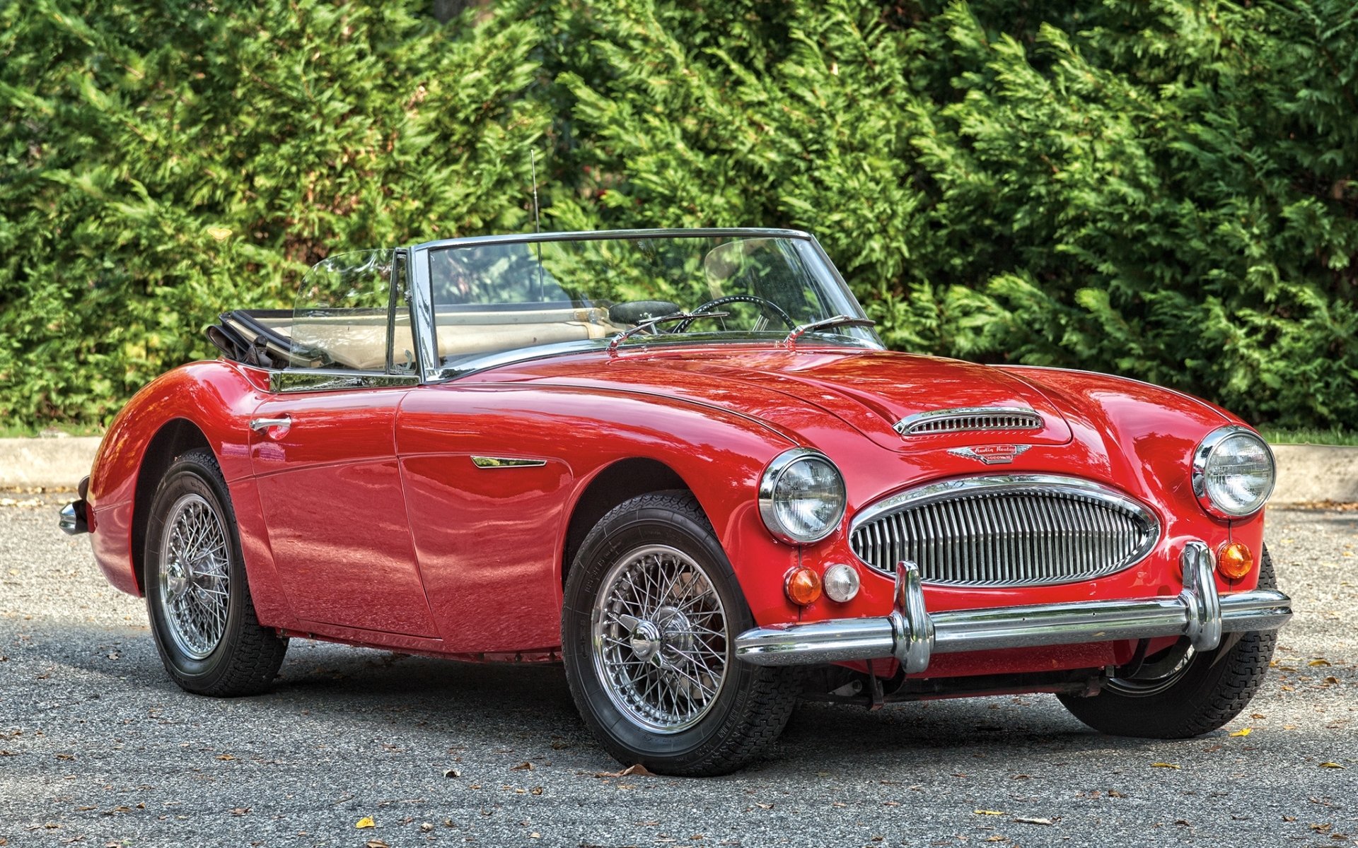 austin healey bj8 родстер 1966 остин хили красный классика передок кусты фон