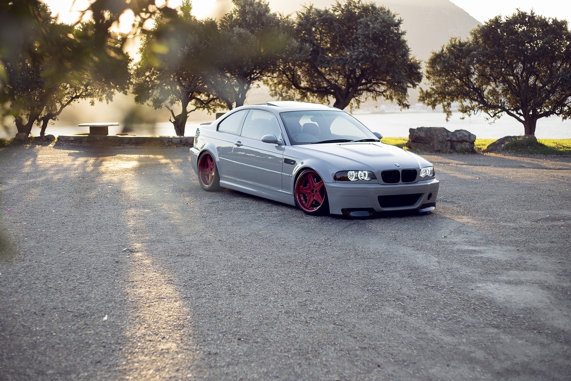 bmw m3 e46 blanc roues rouge bmw jantes arbres