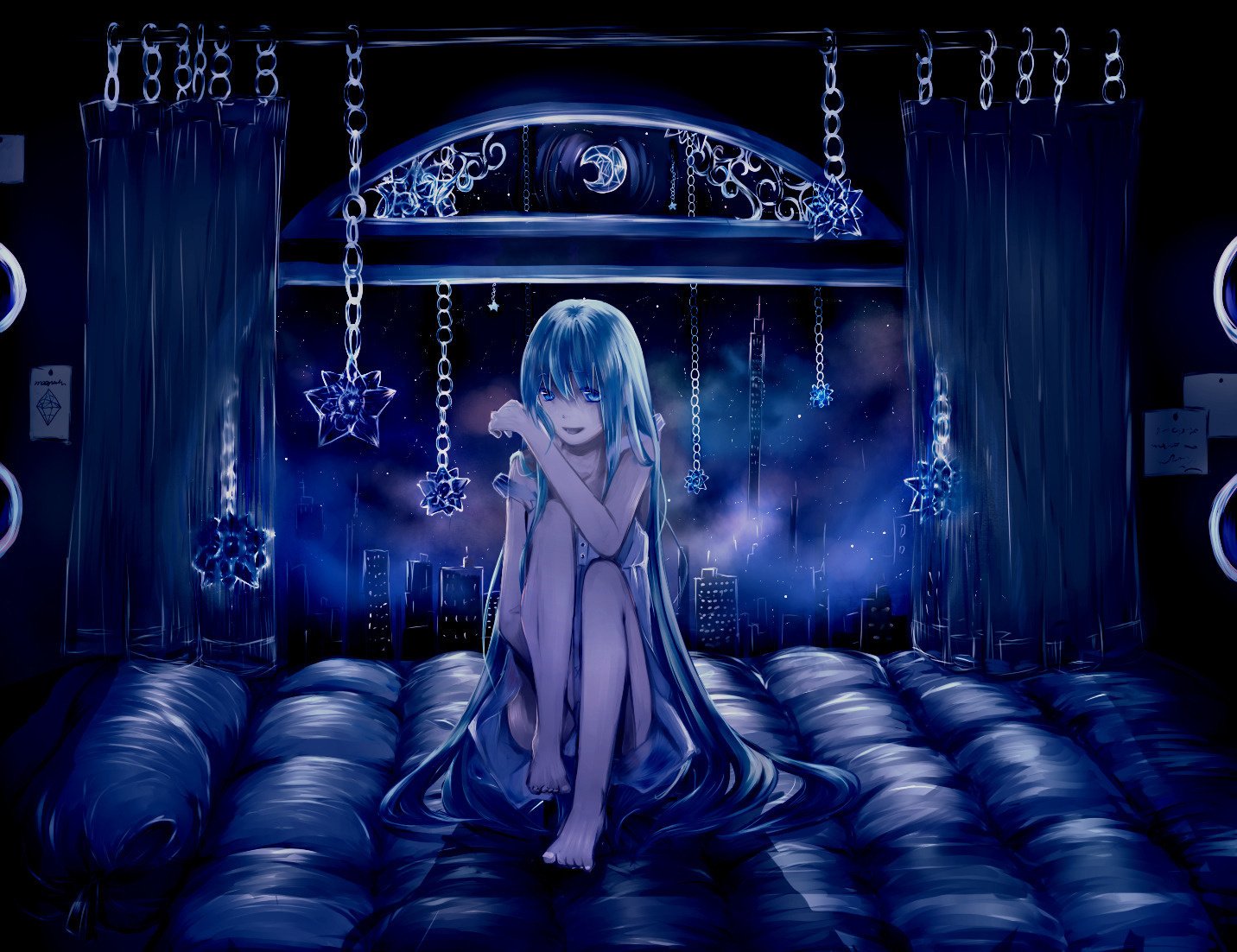 anime luces noche ciudad miku ventana vocaloid chicas ojos dibujos chicas-a cara-a ojos-a