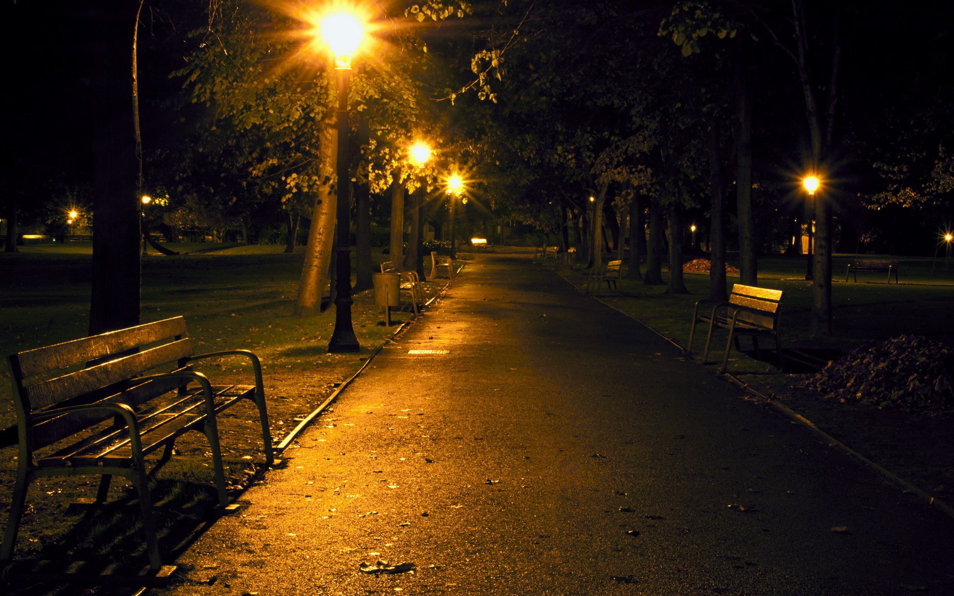 nuit banc parc lanterne passerelle romance promenade soirée new york arrière-plan alea lanternes lumières lumières de la ville