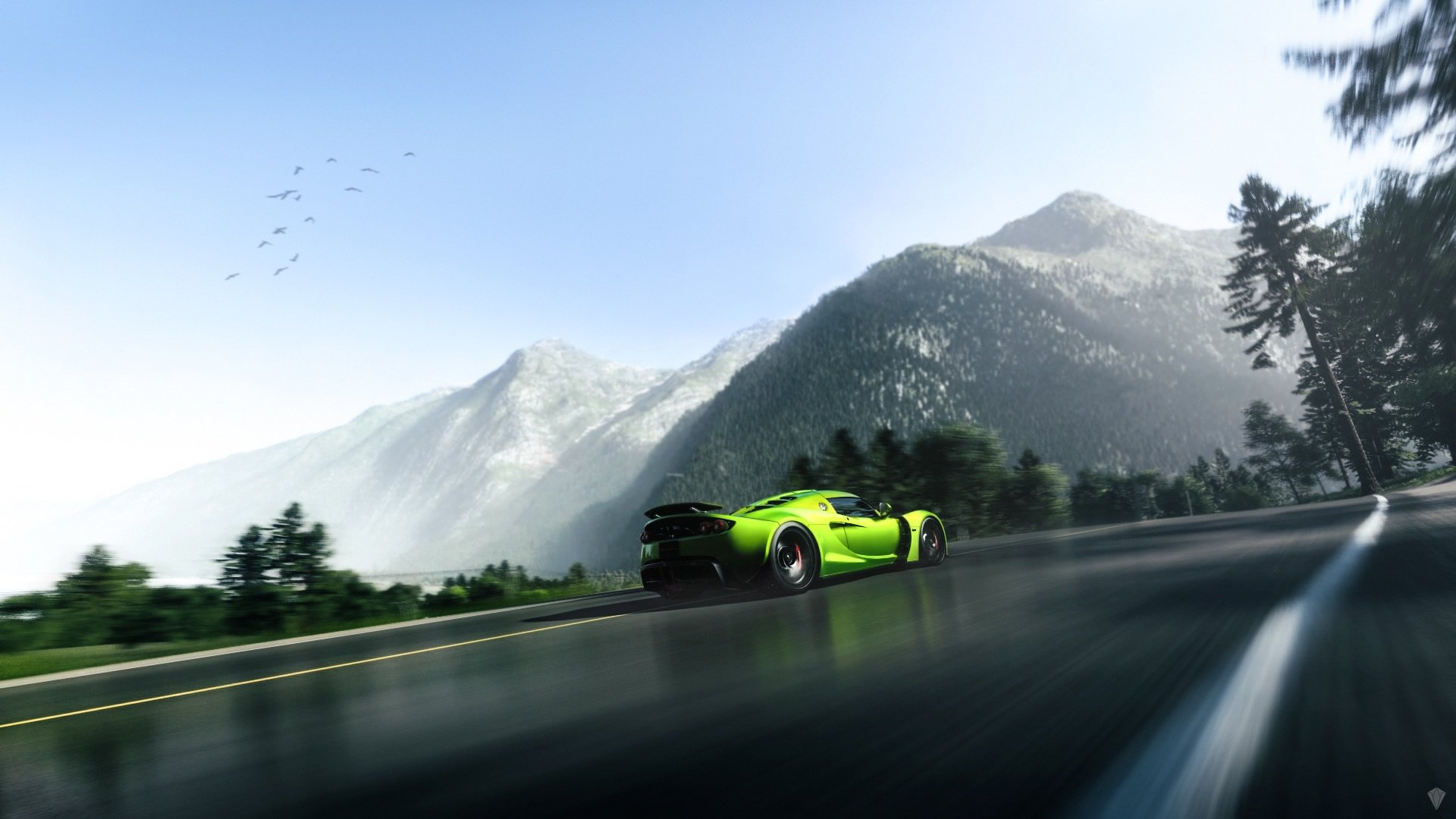 hennessey gt supercar verde posteriore montagna