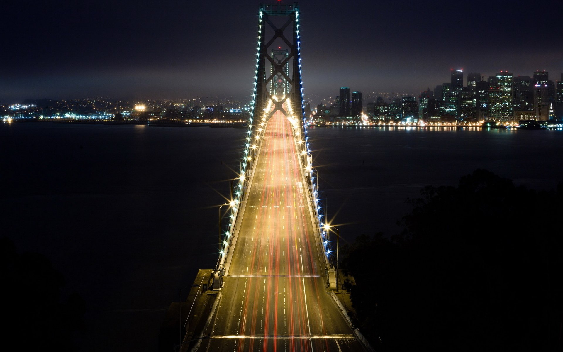 mig non-riva ponte città di notte luci luci strada altitudine esposizione traffico velocità acqua fiume notte edifici città new york sfondo luci della città