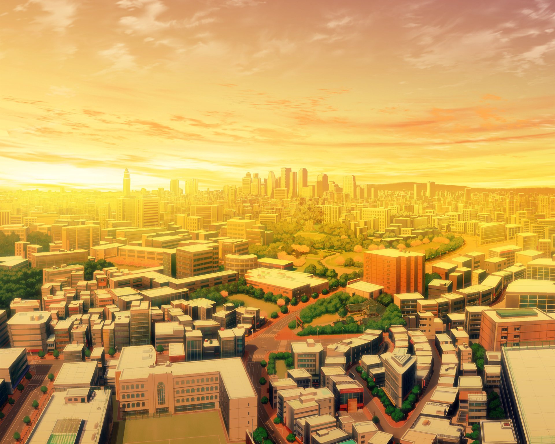 unrise picture japanese city sunrise buildings dawn roads early morning city anime japan beauty animation simplicity civilization dreams weather sky city-a skyscrapers-a sun-a sky-a