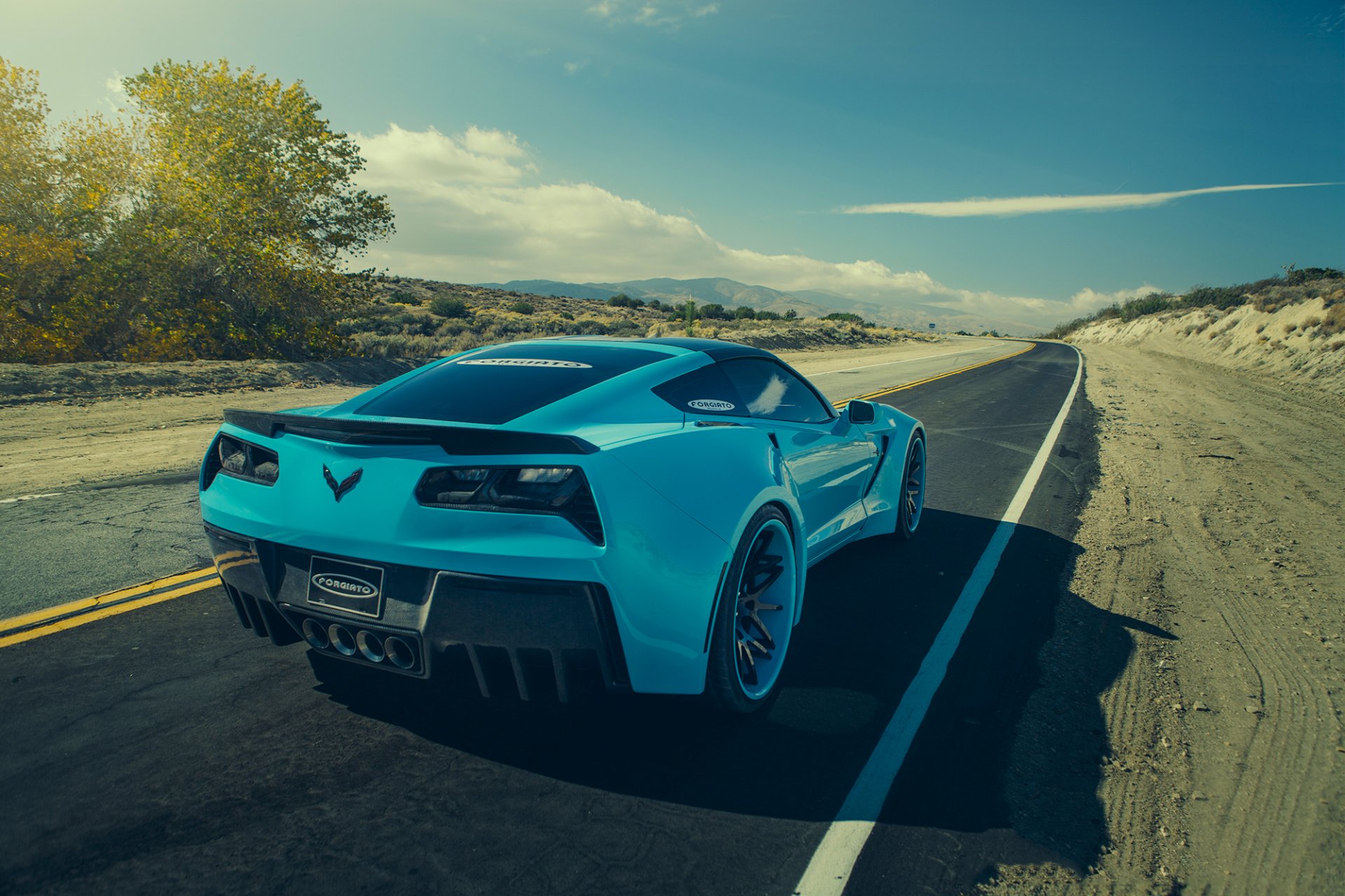 chevrolet corvette c7 stingray forgatio blue rear car