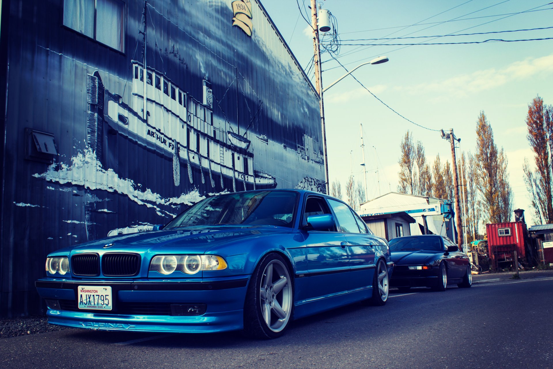 bmw e38 750il bmw blau tuning position straße