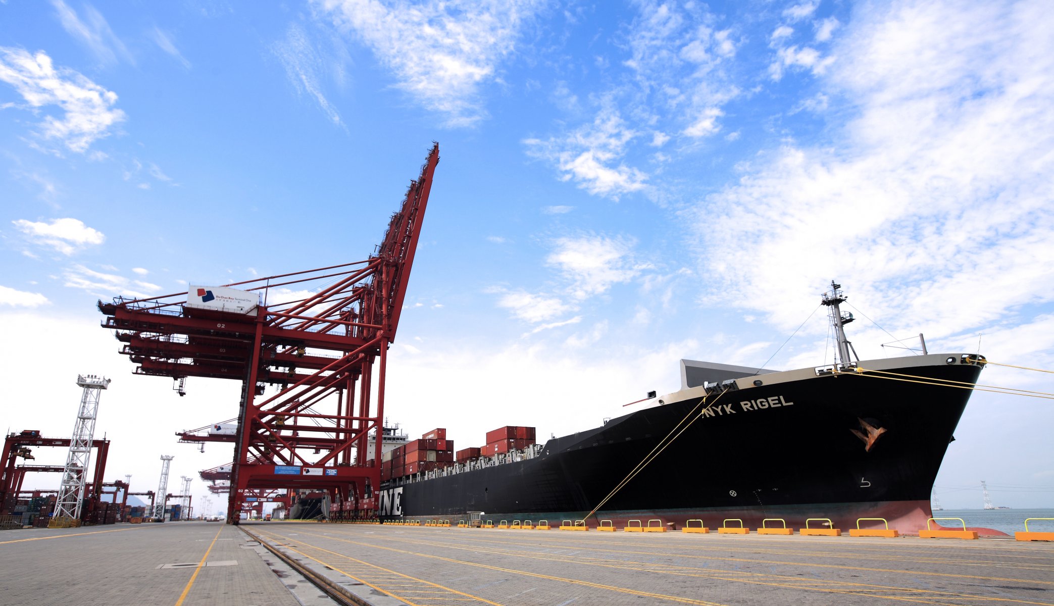 nyk rigel ships container pier cranes terminal tank board day sky the port