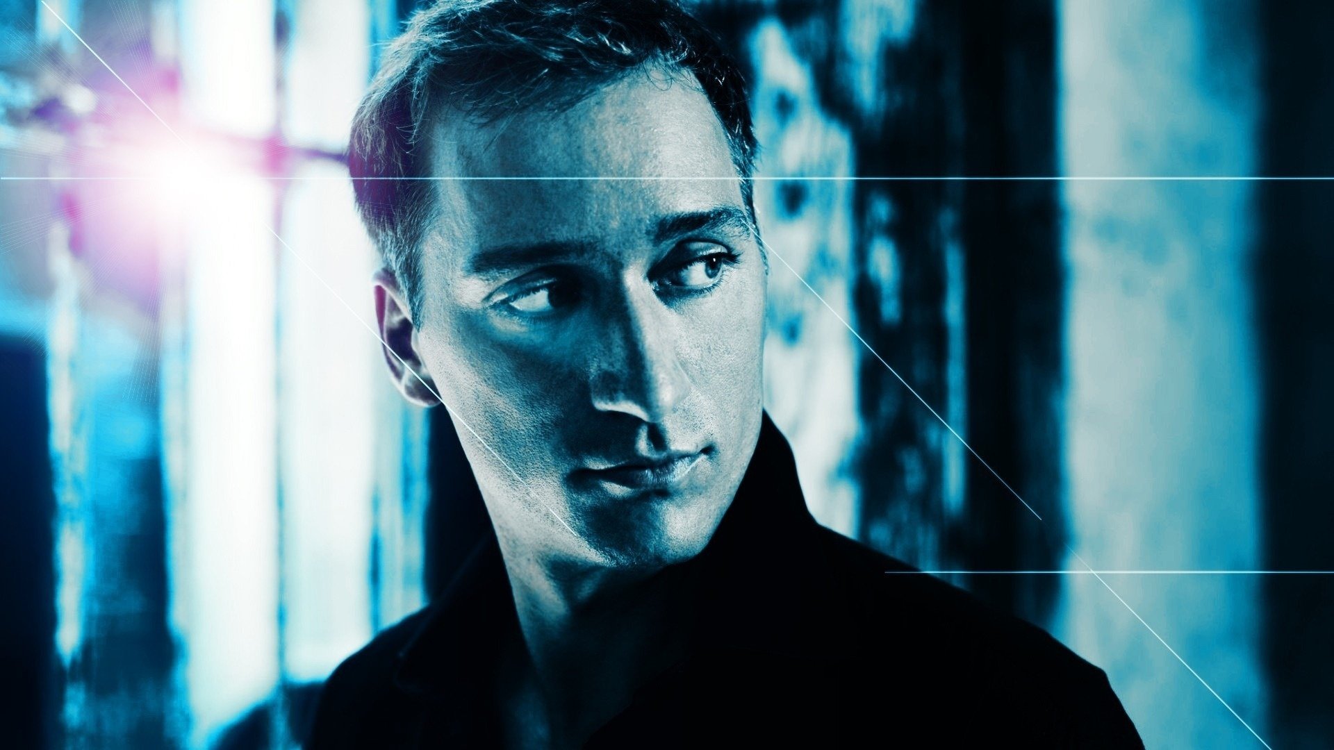 paul van dyk trancemusic dj visage regard photo fond bleu faisceau fenêtre portrait yeux