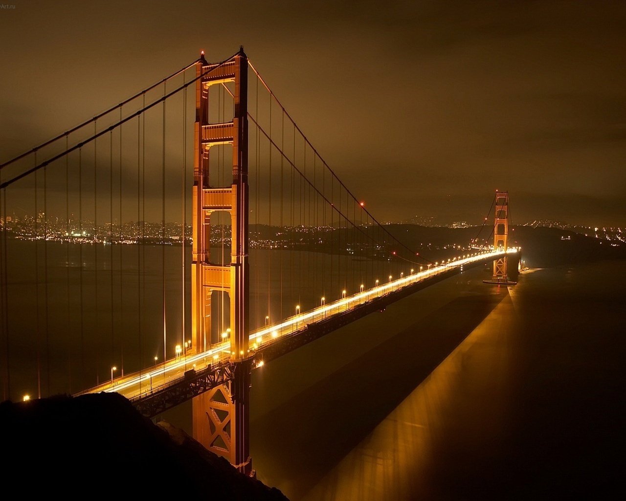 san francisco pont rivière eau lumières lumière côte new york arrière-plan nuit ciel nocturne lumières de la ville