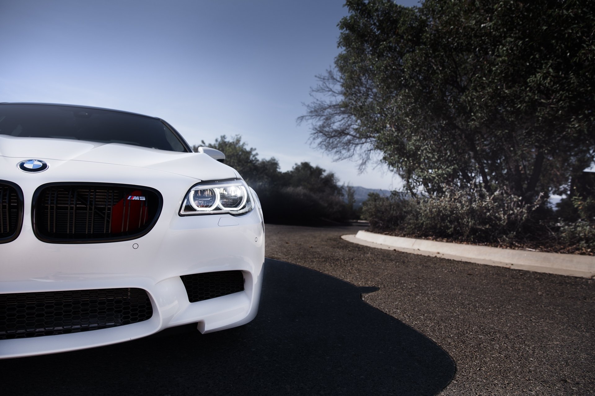 bmw m5 f10 bianco bmw anteriore luce del giorno angel eyes