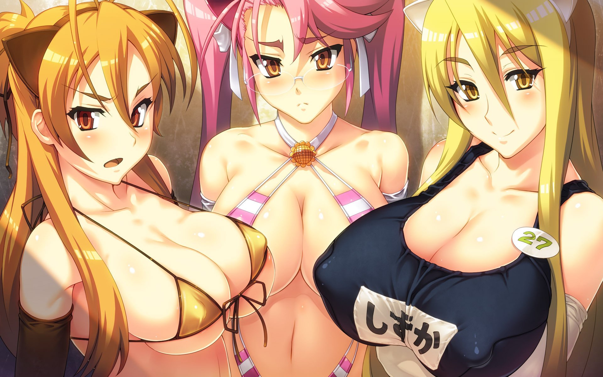 highschool of the dead trio-a hisashi igo school of the dead gakuen mokushiroku highschool of the dead girls eyes drawings erotica-a girls-a face-a eyes-a chest-a