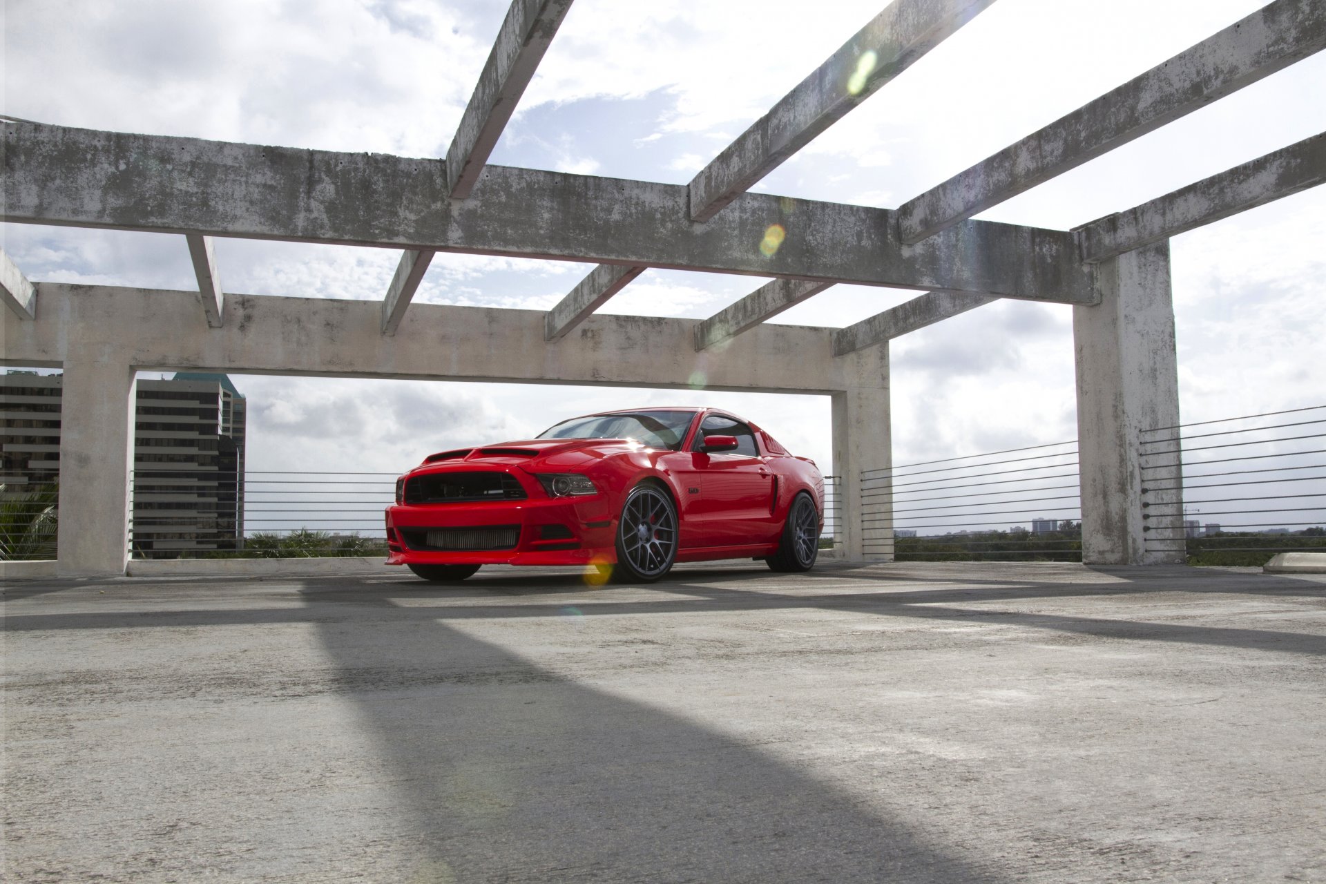 ford mustang gt5.0 red red sky clouds shadow