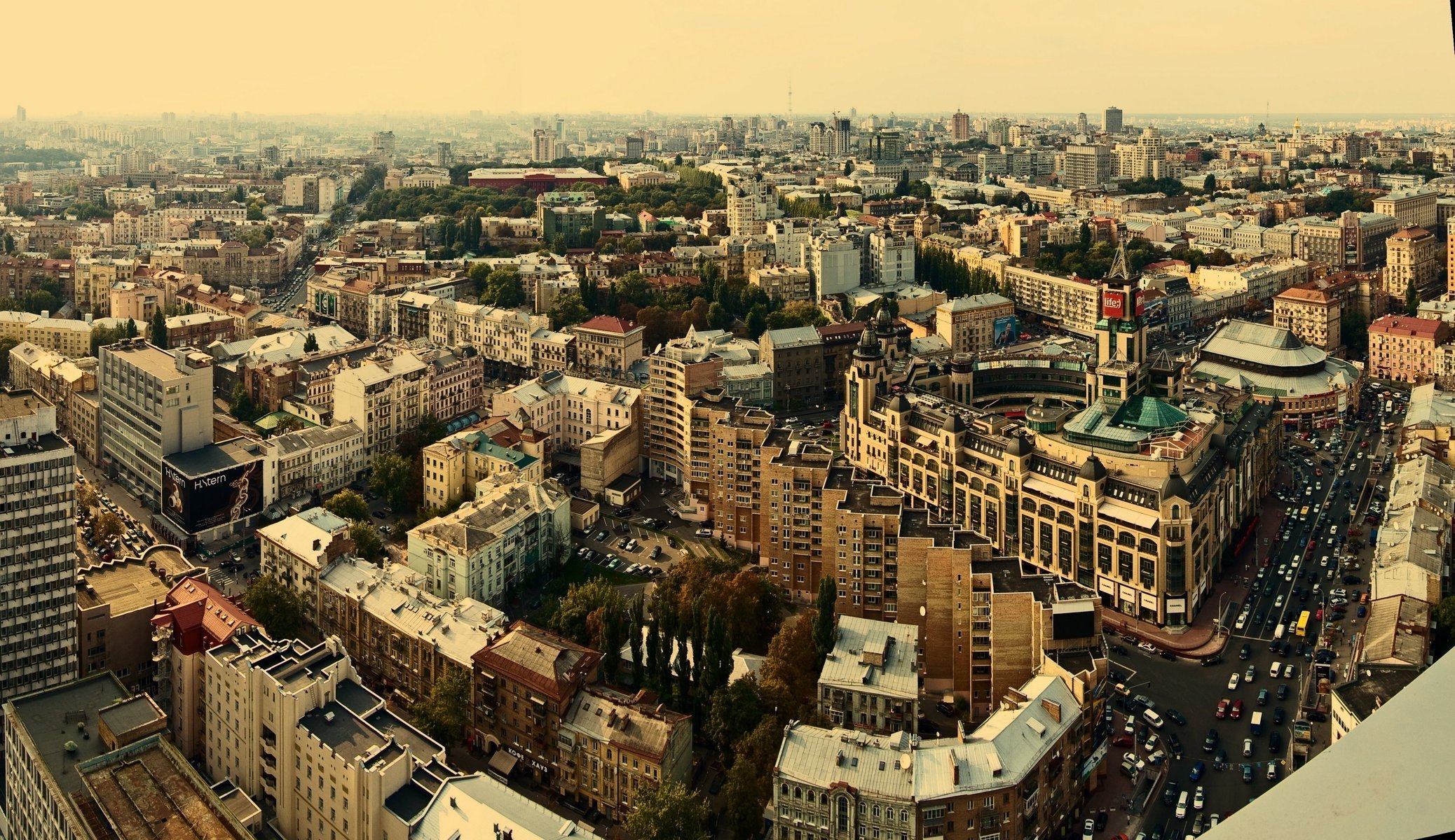 panorama foto quartiere altezza edifici case kiev città strada acqua fiume new york sfondo architettura