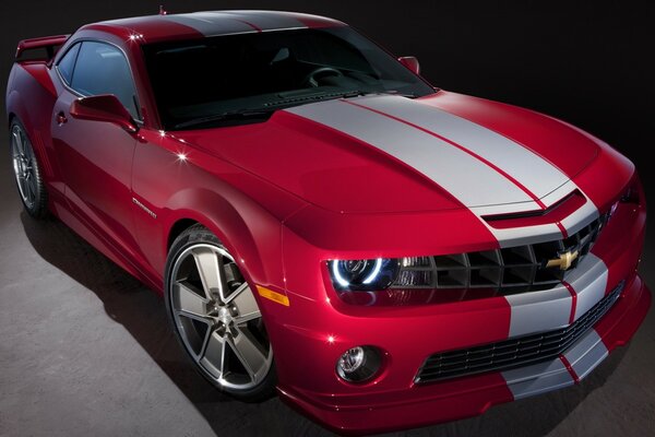 Red Chevrolet with white stripe