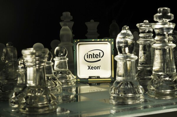 Black and white chess and a modern processor