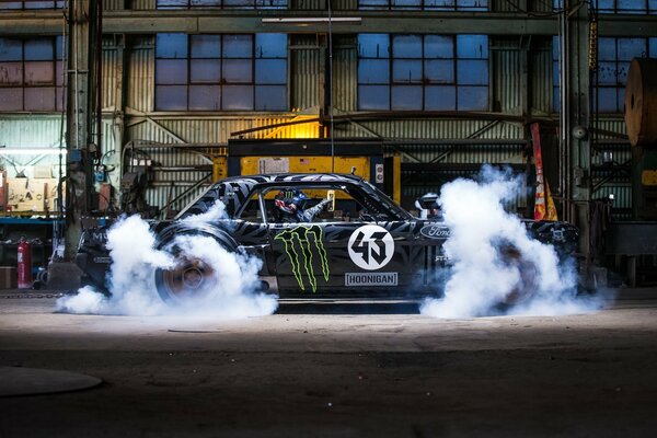 Ford Mustang in smoke on beautiful wheels