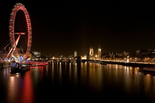 La noria de Londres por la noche