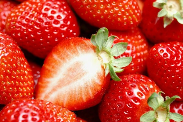 A handful of fresh juicy strawberries