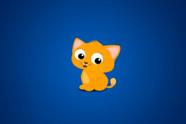 Pomarańczowy kotek w stylu kreskówki na niebieskim tle