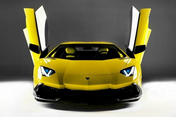 Photo Lamborghini Aventador jaune avec portes ouvertes