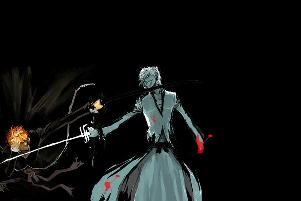 Ichigo s fight on a black background and drops of blood