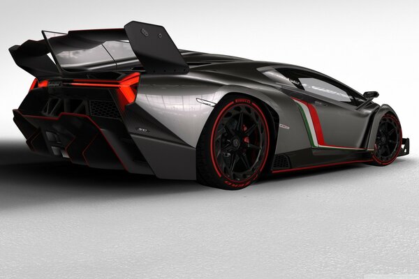 Black lamborghini with red stripes