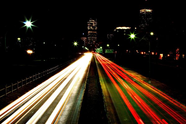 Night stream on the road