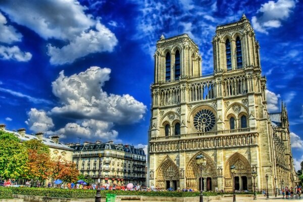 Majestic Gothic-style cathedral under an azure sky