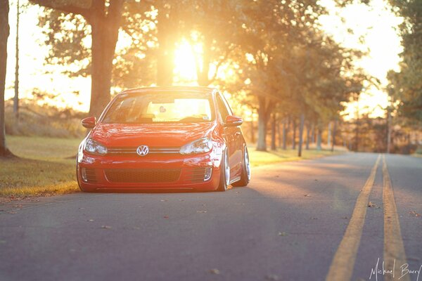 Volkswagen red, image at dawn