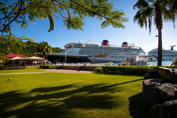 Cruise ship docks at Bay pier