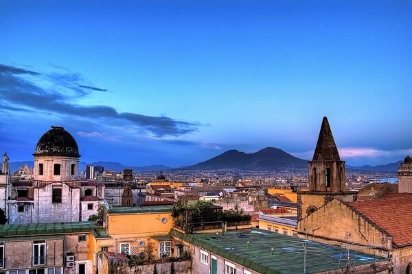 Picturesque view of the seaside town from the roofs